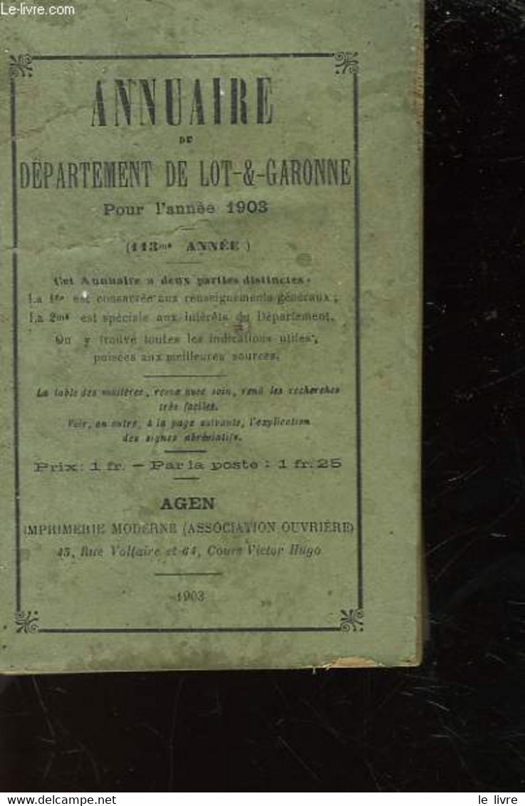 ANNUAIRE DU DEPARTEMENT DE LOT-ET-GARONNE - COLLECTIF - 1903 - Telefonbücher