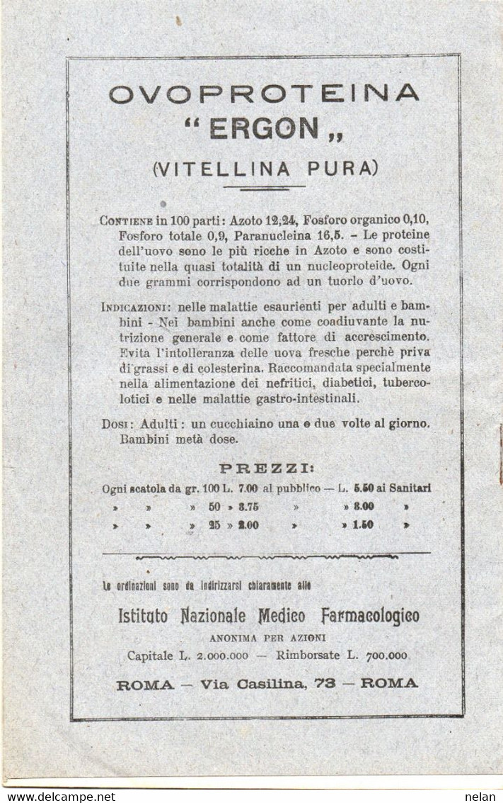 CONSIDERAZIONI TERAPEUTICHE SUI PRODOTTI OPOTERAPICI  DEL PROF. CESARE SERONO - ROMA 1918 - Health & Beauty