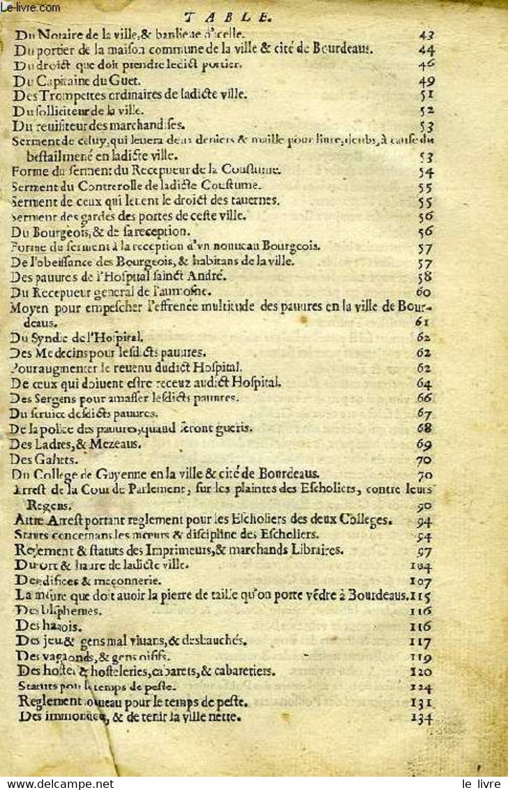 ANCIENS ET NOUVEAUX STATUTS DE LA VILLE ET CITE DE BORDEAUX (BOURDEAUS) - MILLANGES S. - 1612 - Jusque 1700