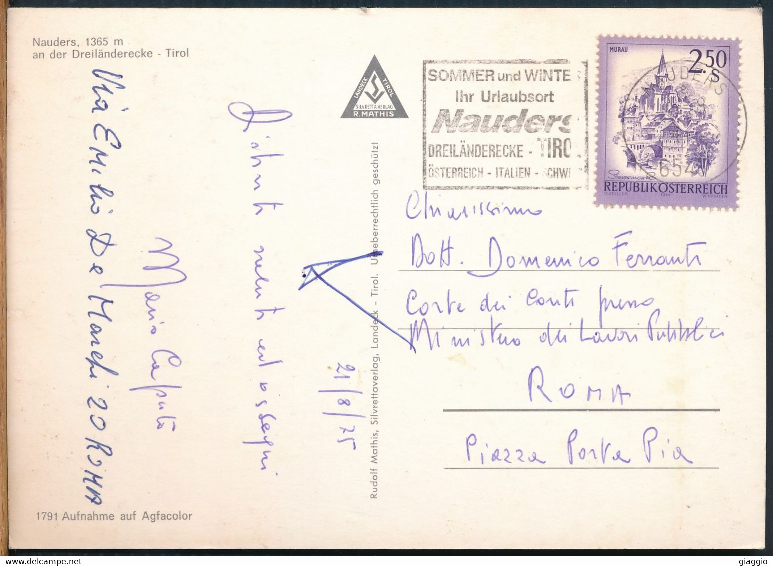 °°° 25697 - AUSTRIA - NAUDERS AN DER DREILANDERECKE - 1975 With Stamps °°° - Nauders