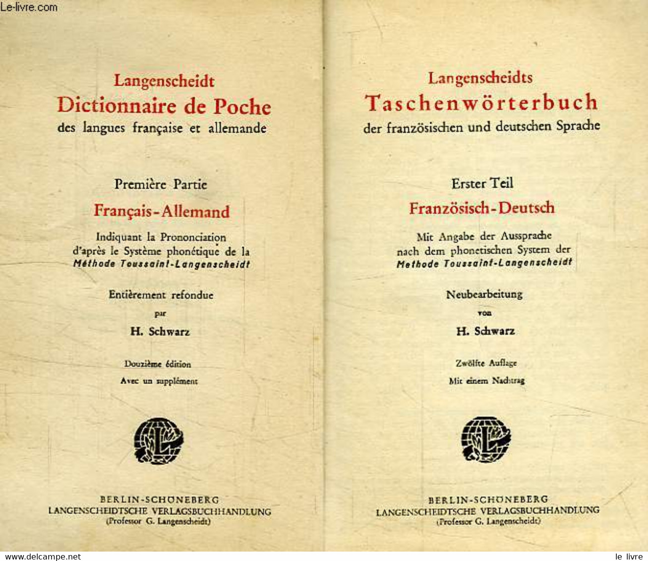 LANGENSCHEIDTS TASCHENWORTERBUCH DER FRANZOSISCHEN UND DEUTSCHEN SPRACHE, ERSTER UND ZWEITER TEIL, FRANZOSISCH-DEUTSCH, - Atlas