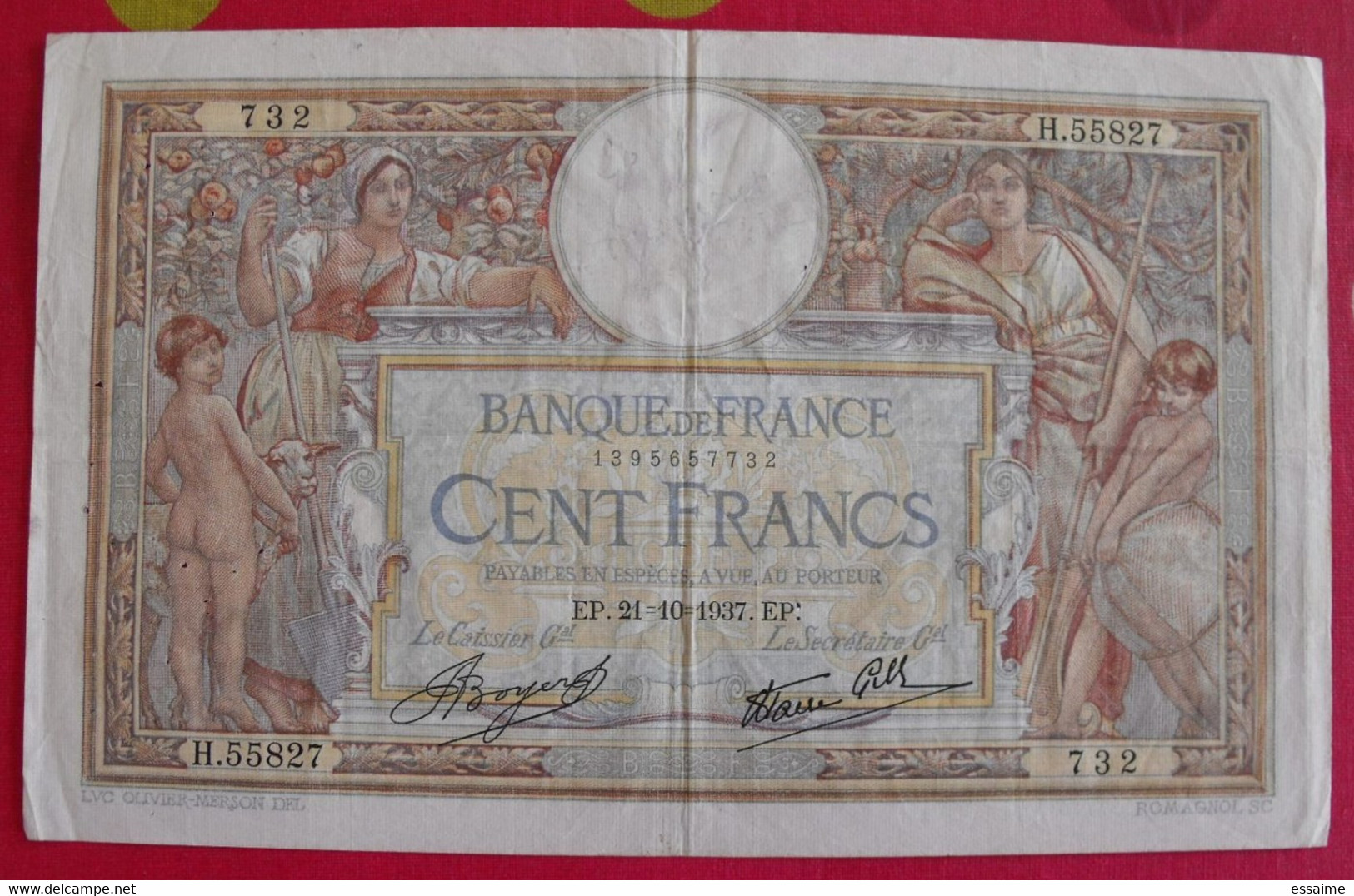 France. 100 Cent Francs Luc Olivier Merson. 21/10/1937. Quelques Trous D'épingles Sinon Bel état - 100 F 1908-1939 ''Luc Olivier Merson''