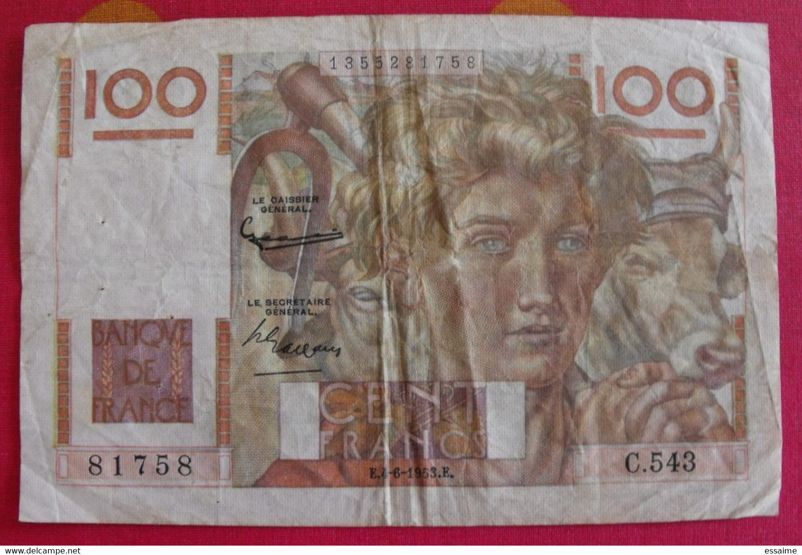 France. 100 Cent Francs Jeune Paysan. 04/06/1953. - 100 F 1945-1954 ''Jeune Paysan''