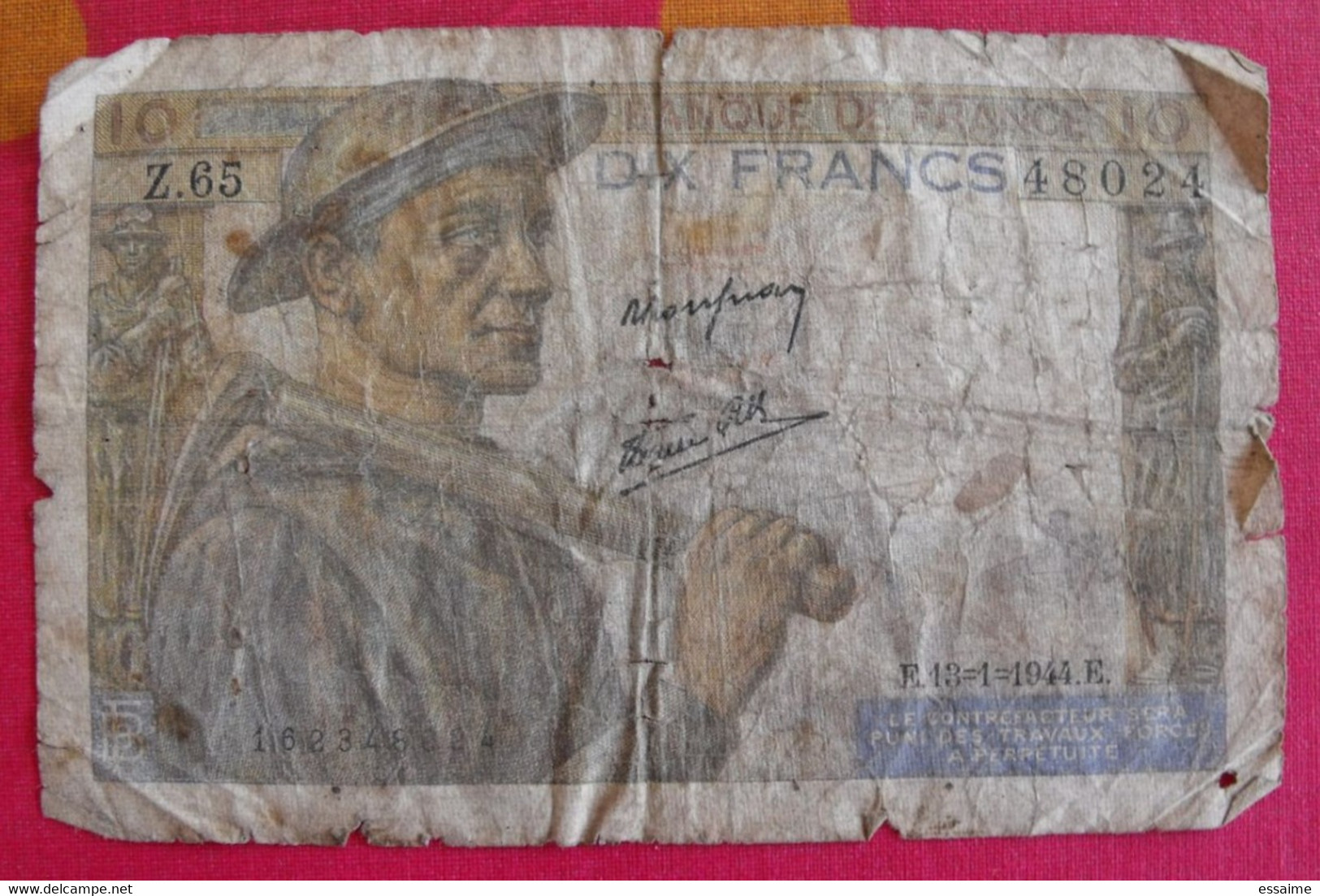 France. 10 Dix Francs Mineur. 13/01/1944. état D'usage - 10 F 1941-1949 ''Mineur''
