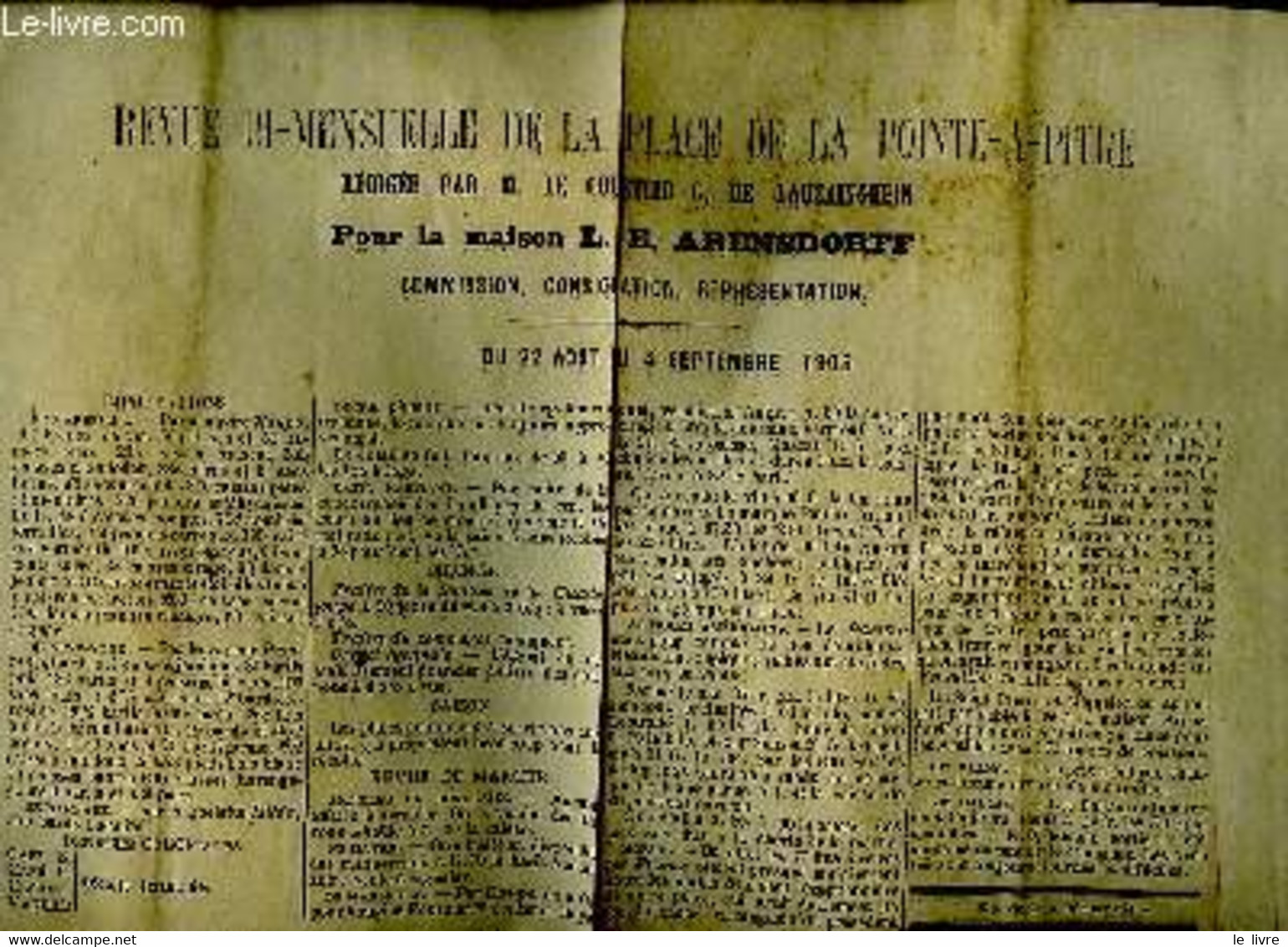 Revue Bi-mensuelle De La Place De Point-à-Pitre, Du 22 Août Au 4 Septembre 1905, Rédigée Pour La Maison L.E. Arensdorff. - Sin Clasificación