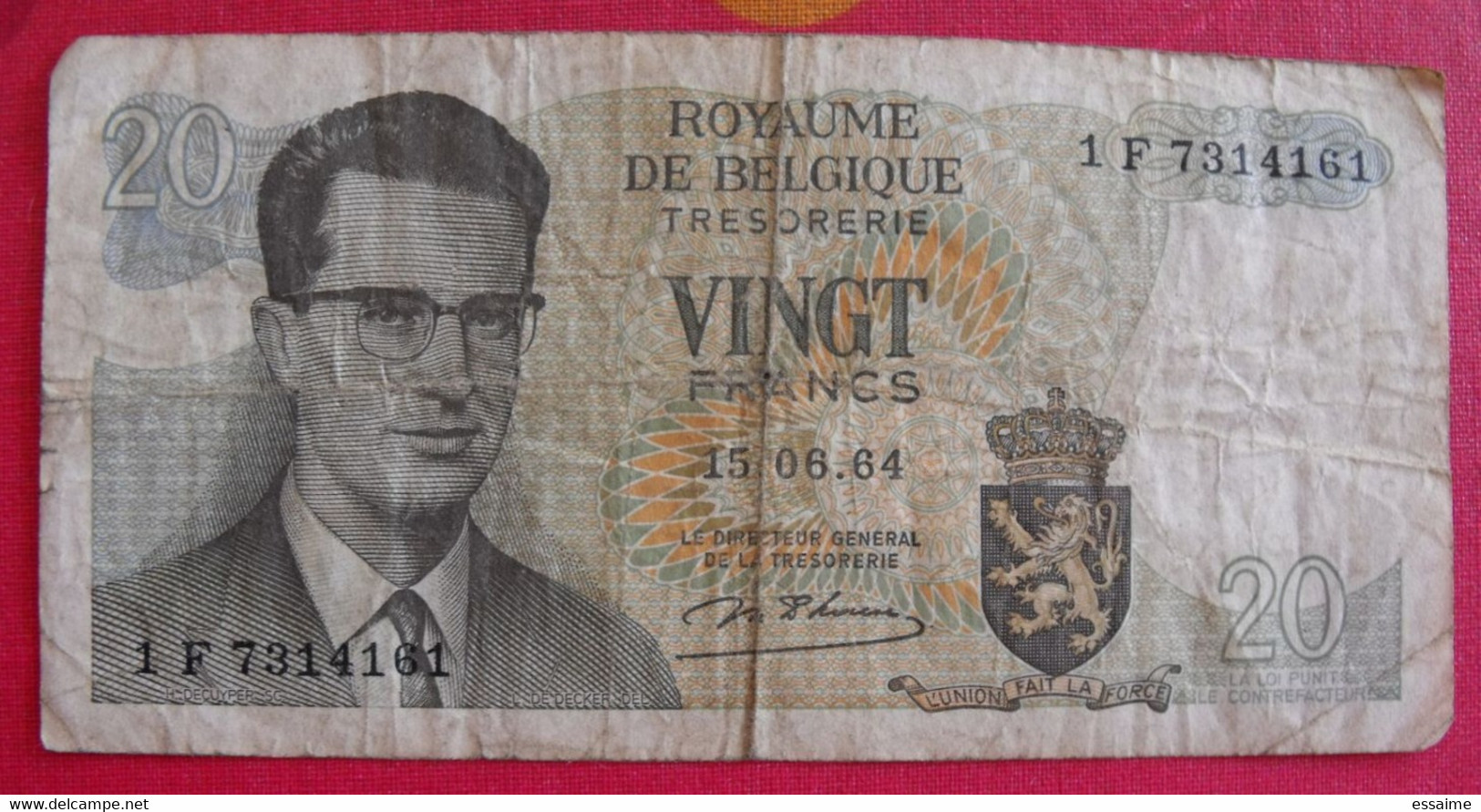 Belgique. 20 Vingt Francs. 15/06/1964. état D'usage - 1947 French Treasury