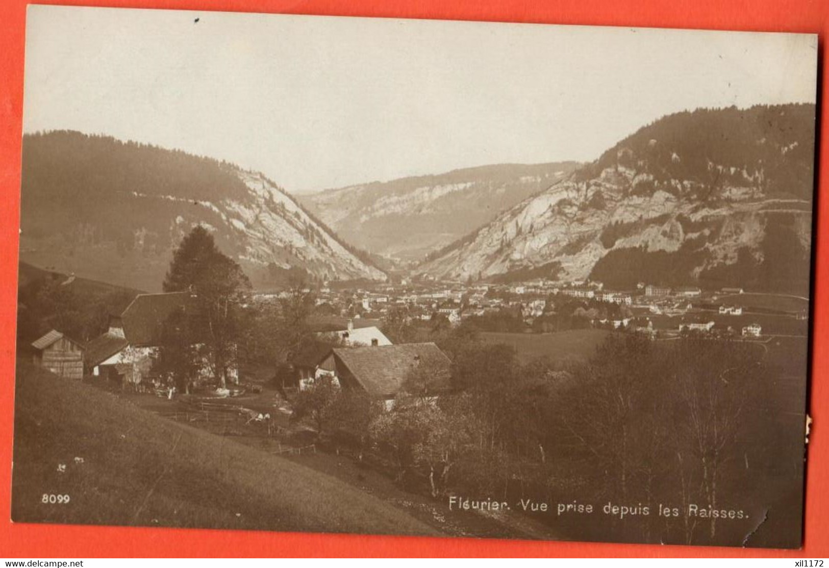 ZLJ-24  Fleurier, Vue Prise Depuis Les Raisses. Sepia, Fermes. Circulé 1915 - Fleurier