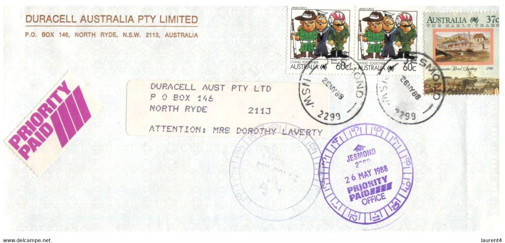 (LL 27) Australia - Priority Paid Covers (2 ) With Living Together Stamps / Butterfly (and Others) 1988 - Otros & Sin Clasificación