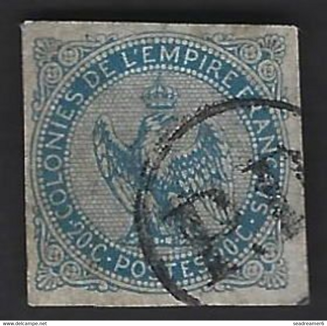 France Colonies Générales N°4 20c Bleu Oblitéré Petit Cachet PD Dans Un Cercle De La Réunion TTB Signé Calves - Eagle And Crown