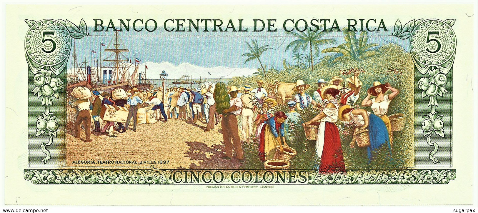 Costa Rica - 5 Colones - 4.10.1989 - Pick 236.d - Unc. - VERY BEAUTIFUL - Rafael Yglesias Castro - Costa Rica
