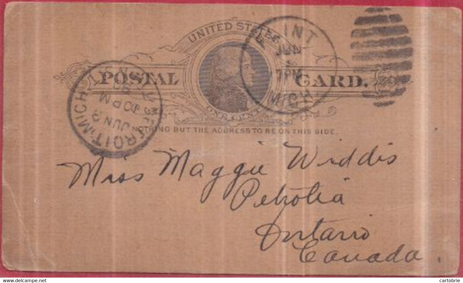 ÉTATS-UNIS - Entier Postal Postal Card One Cent Posté 3 Juin 1890 De FLINT Pour PETROLIA (Canada) - Flint