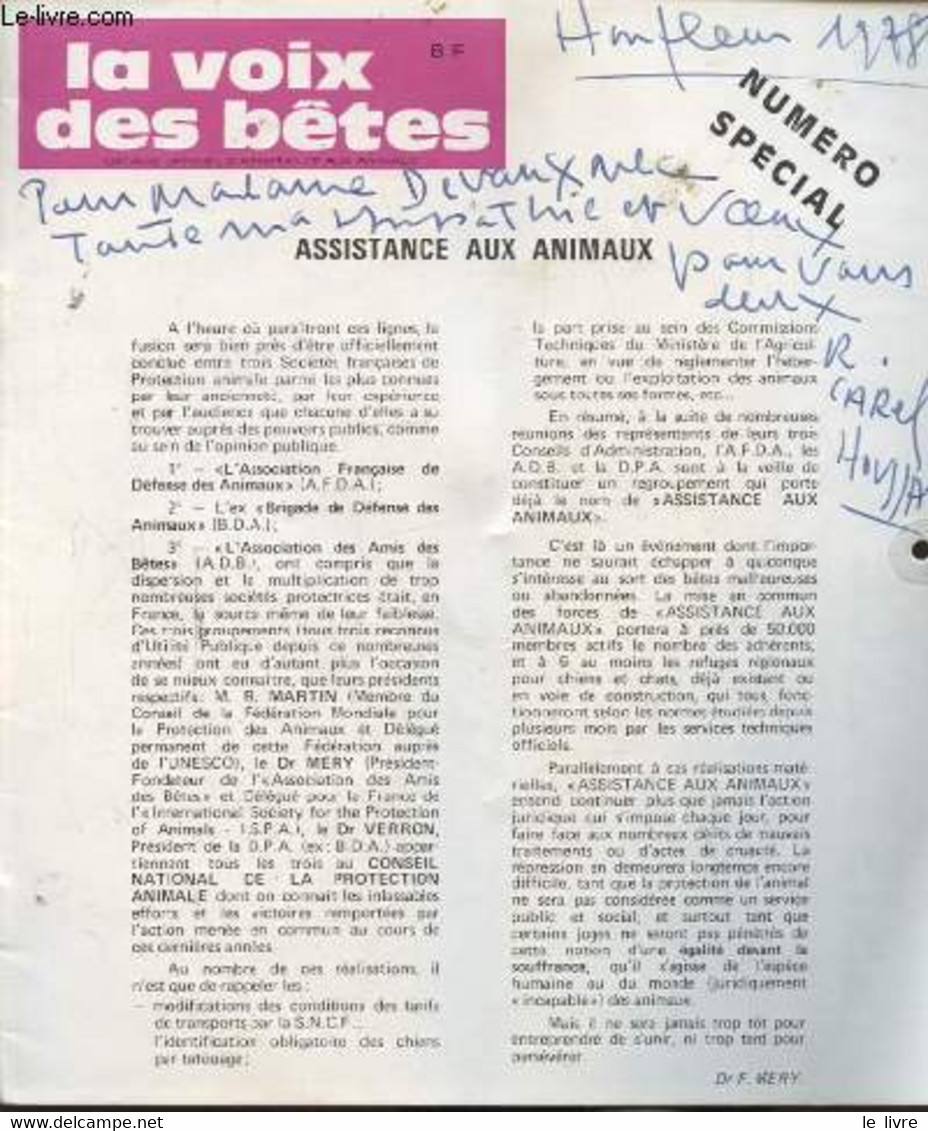 LA VOIX DES BETES NUMERO SPECIAL ASSISTANCE AUX ANIMAUX - COLLECTIF - 1978 - Agendas & Calendarios