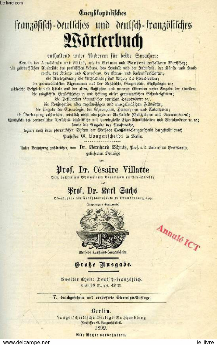 ENCYKLOPÄDISCHES FRANZÖSISCH-DEUTSCHES UND DEUTSCHES-FRANZÖSISCHES WÖRTERBUCH, 2 THEILE (DICTIONNAIRE ENCYCLOPEDIQUE FRA - Atlanten