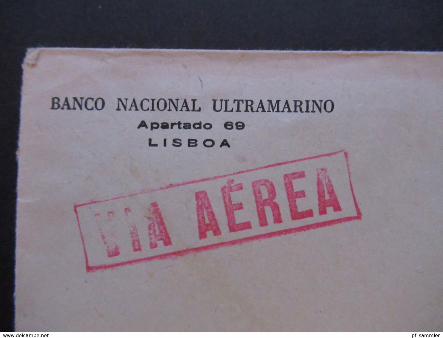 Portugal 1954 Via Aerea/Luftpost Firmenumschlag Banco Nacional Ultramarino Lisboa Marken Mit Perfin / Firmenlochung BNU - Storia Postale