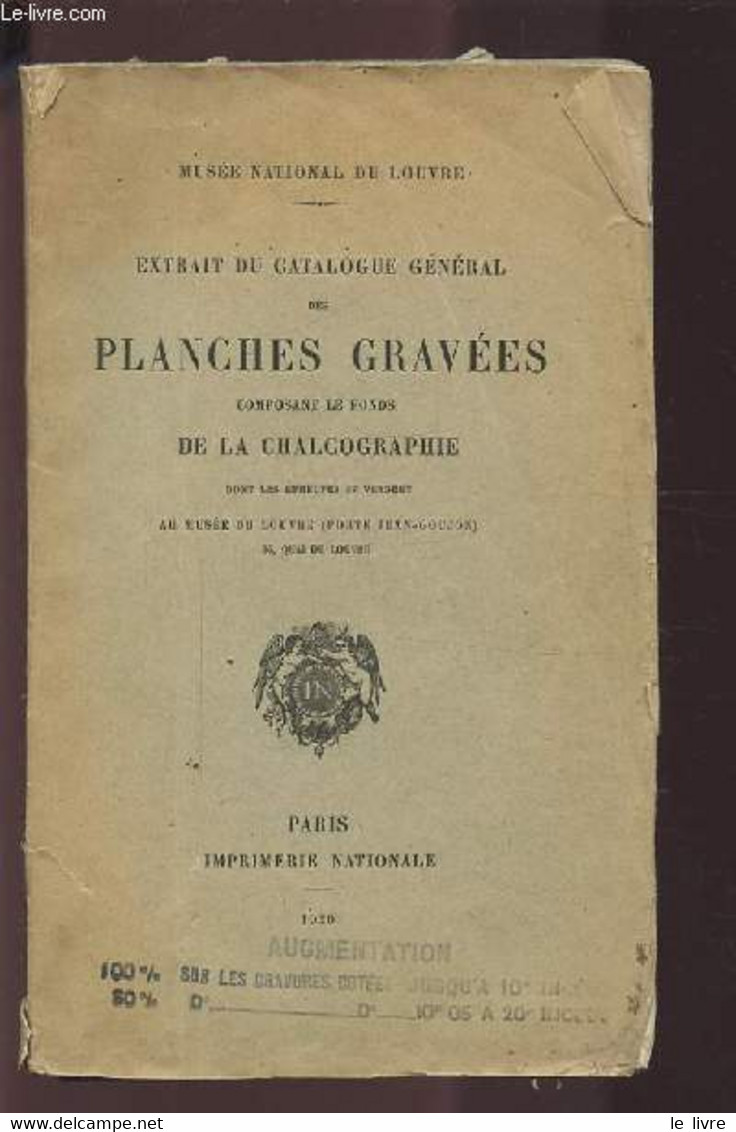 EXTRAIT DU CATALOGUE GENERAL DES PLANCHES GRAVEES COMPOSANT LE FONDS DE LA CHALCOGRAPHIE - DONT LES EPREUVES SE VENDENT - Agendas & Calendarios