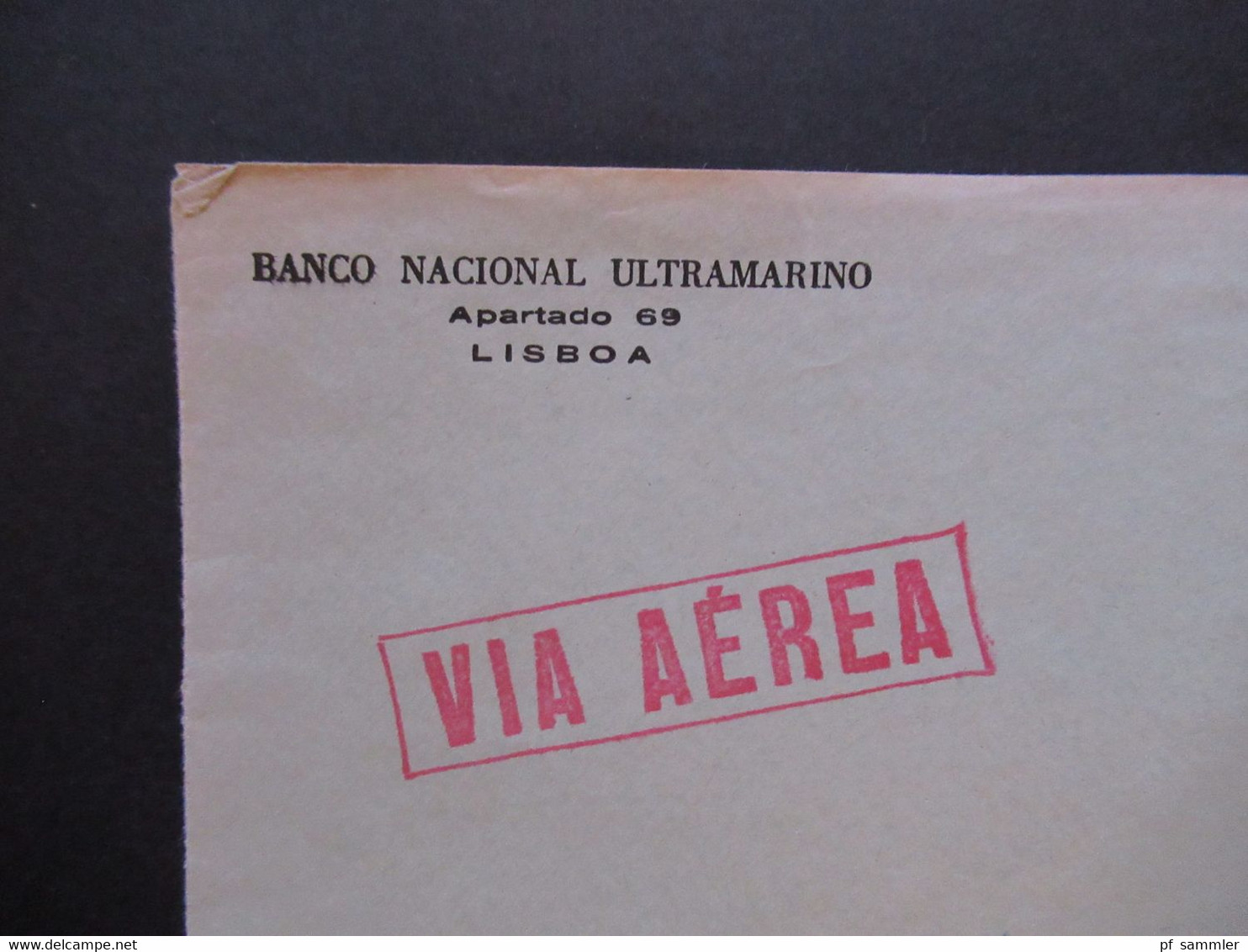 Portugal 1954 Via Aerea/Luftpost Firmenumschlag Banco Nacional Ultramarino Lisboa Marken Mit Perfin / Firmenlochung BNU - Storia Postale