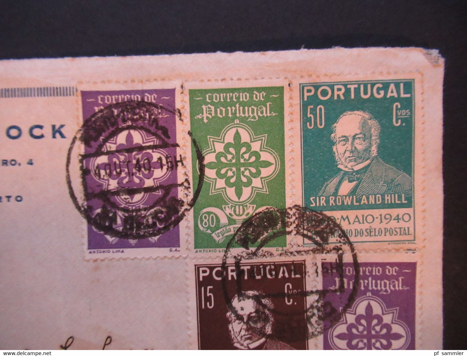 Portugal 1940 Zensurbeleg OKW Mehrfachzensur Umschlag August Bock Porto - Grevenbroich Marken Sir Rowland Hill Nr. 626 - Covers & Documents