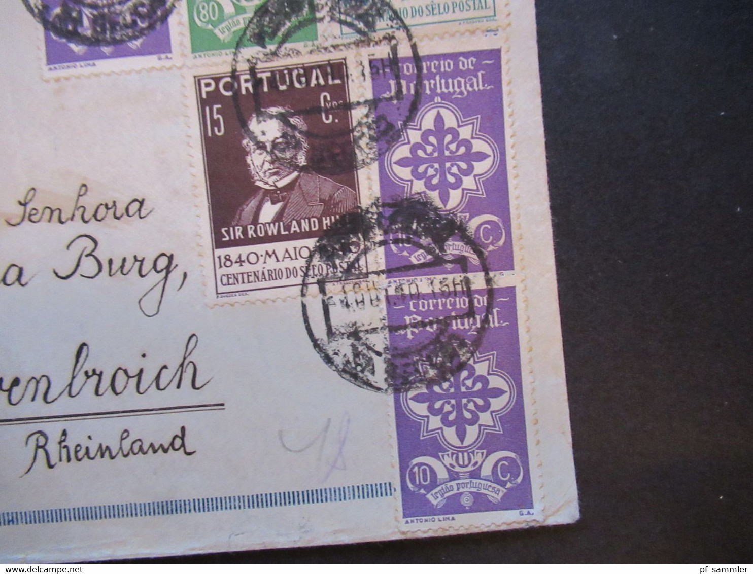 Portugal 1940 Zensurbeleg OKW Mehrfachzensur Umschlag August Bock Porto - Grevenbroich Marken Sir Rowland Hill Nr. 626 - Cartas & Documentos