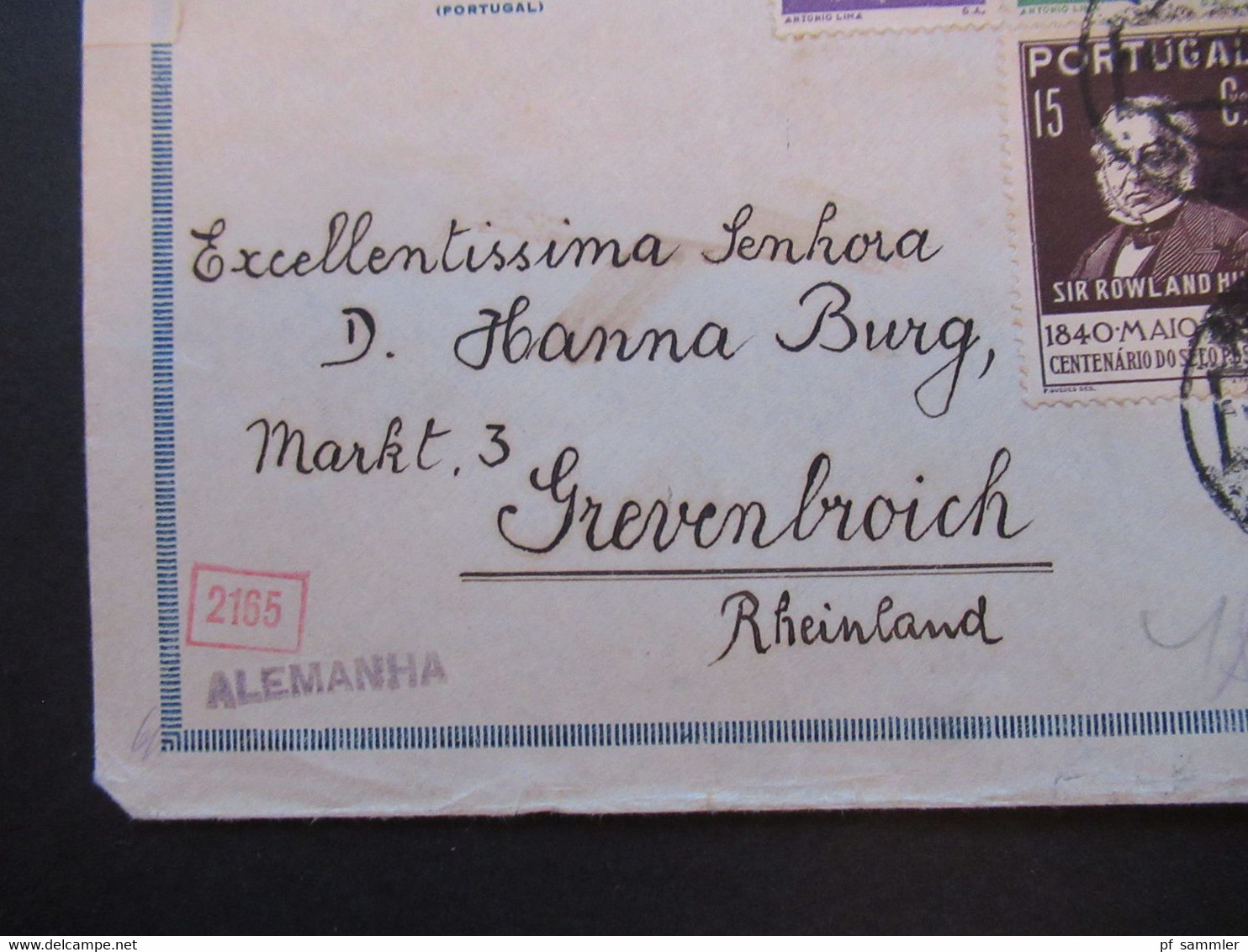 Portugal 1940 Zensurbeleg OKW Mehrfachzensur Umschlag August Bock Porto - Grevenbroich Marken Sir Rowland Hill Nr. 626 - Covers & Documents