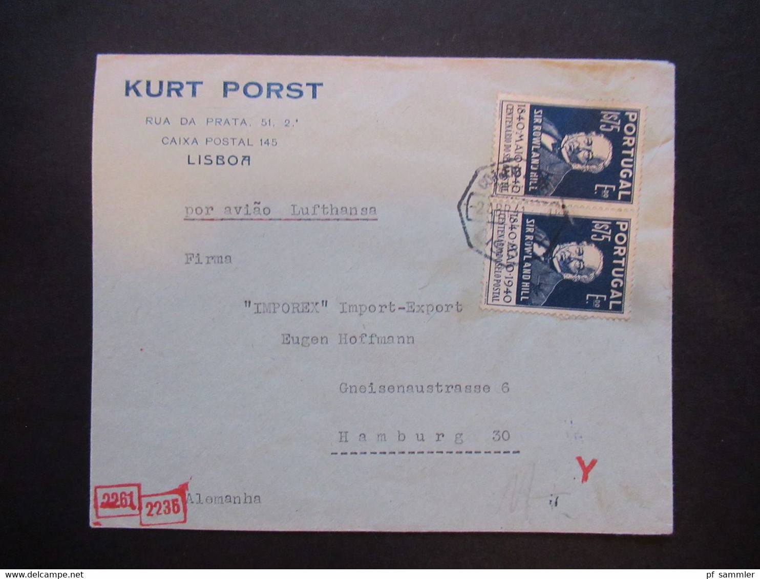 Portugal 1941 Zensurbeleg OKW Mehrfachzensur Umschlag Kurt Porst Lisboa - HH Marken Sir Rowland Hill Nr.629 (2) MeF - Cartas & Documentos