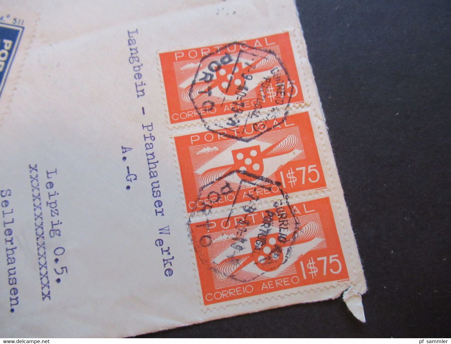 Portugal 1940 Zensurbeleg OKW Mehrfachzensur Umschlag Karl Loy Porto - Leipzig Flugpostmarke Nr. 592 (3) MiF - Cartas & Documentos