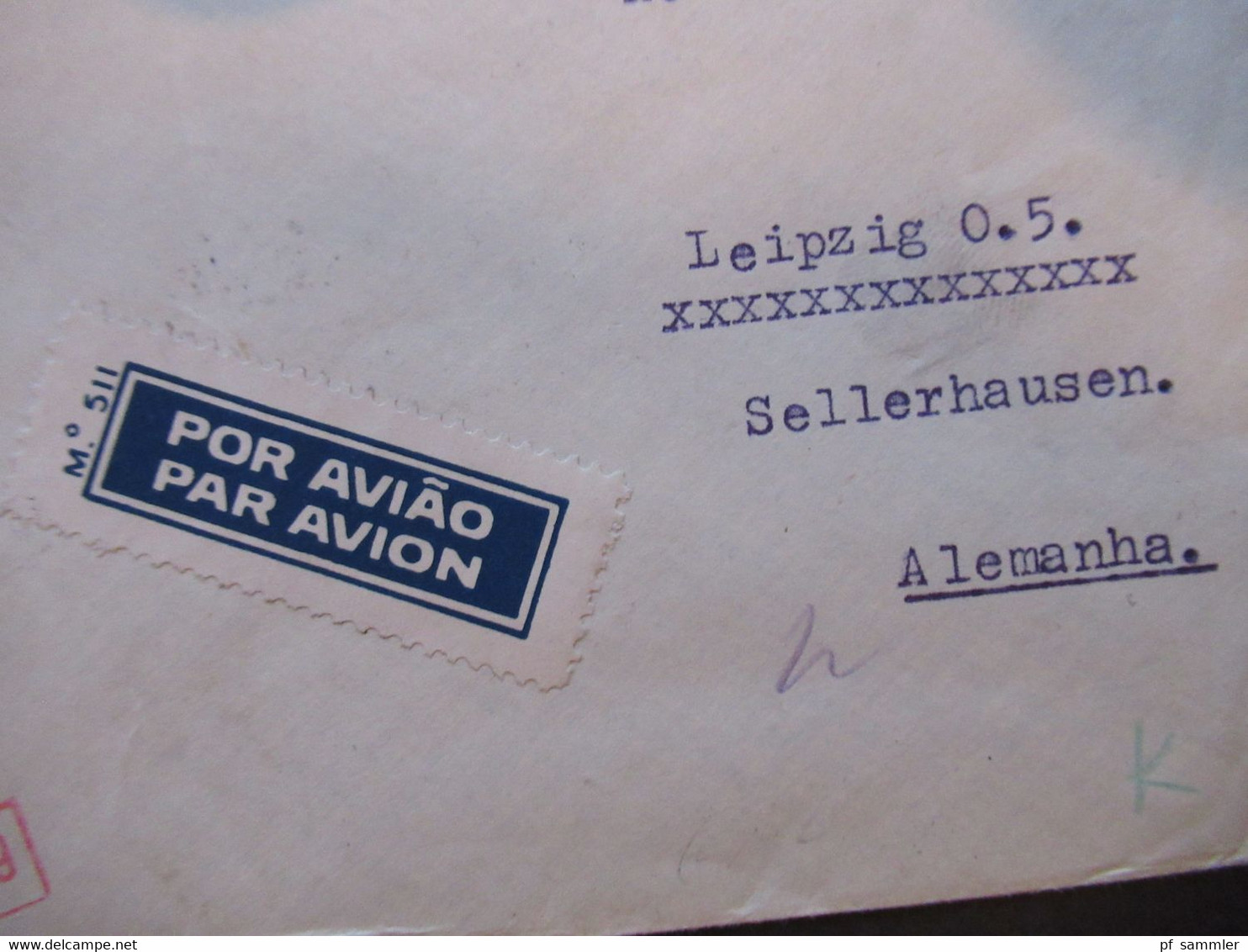 Portugal 1940 Zensurbeleg OKW Mehrfachzensur Umschlag Karl Loy Porto - Leipzig Flugpostmarke Nr. 592 (3) MiF - Brieven En Documenten
