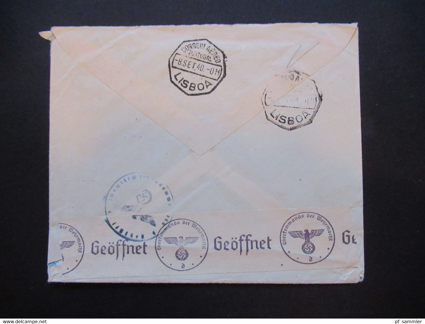 Portugal 1940 Zensurbeleg OKW Mehrfachzensur Umschlag Karl Loy Porto - Leipzig Flugpostmarke Nr. 592 (3) MiF