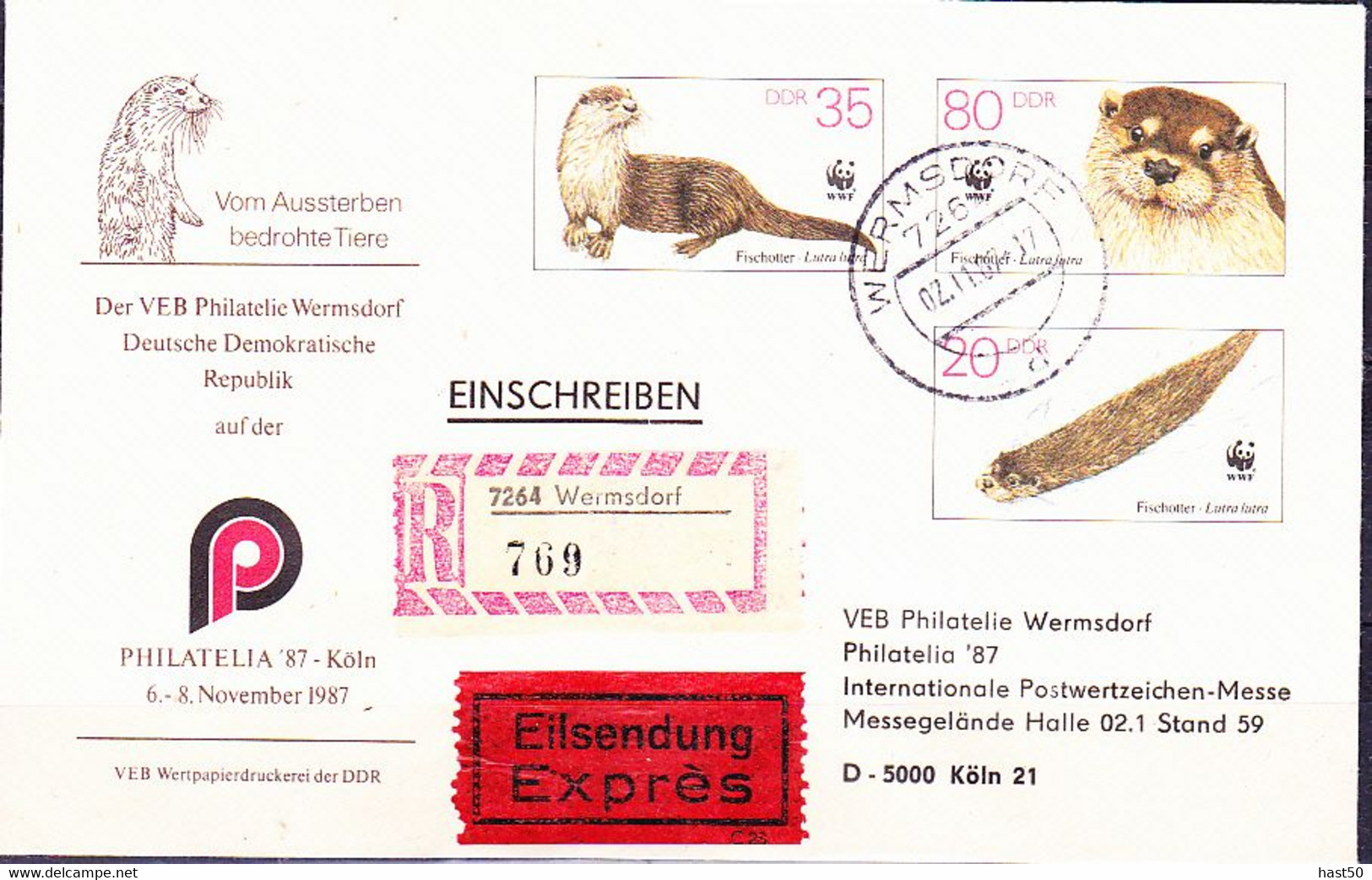 DDR GDR RDA - Umschlag Fischotter (MiNr: U7 1b-87 Alt: C1b) 1987 - Portogerechte Verwendung - Privatumschläge - Gebraucht