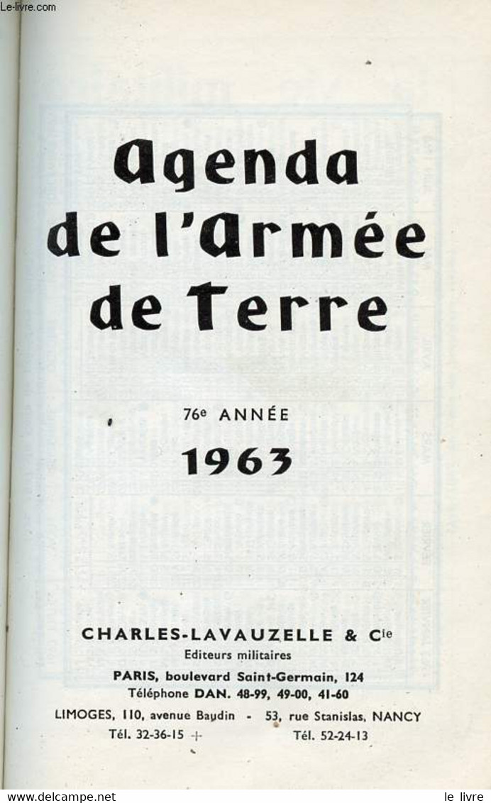 AGENDA DE L'ARMEE DE TERRE 1963. - COLLECTIF - 1962 - Agendas Vierges