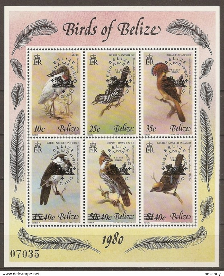 Belize, 1980, Birds, Animals, Espamer Stamp Exhibition, Overprinted, MNH, Michel Block 22 - Belize (1973-...)