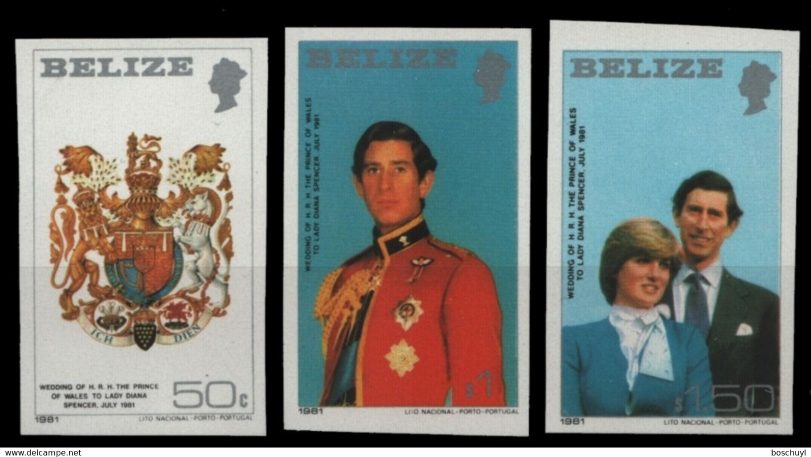 Belize, 1981, Royal Wedding Prince Charles And Lady Diana, MNH Imperforated, Michel 554-556 - Belize (1973-...)