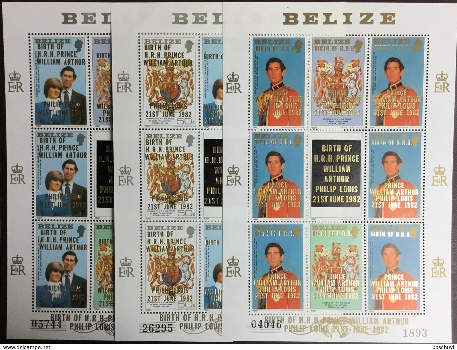 Belize, 1982, Royal Wedding Prince Charles Lady Diana, Birth Price William, Overprinted, MNH Sheets, Michel 682-684 - Belize (1973-...)