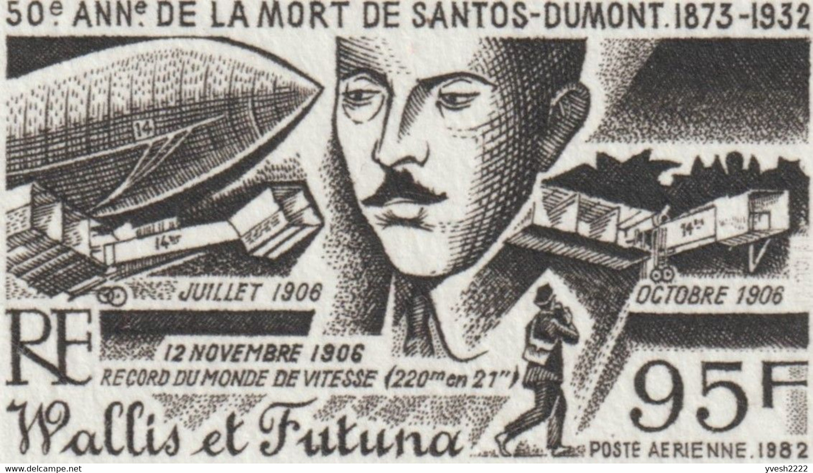 Wallis & Futuna 1982 Y&T PA 117. Épreuve D'artiste, Bande D'essais De Couleurs. Santos Dumont, Erreur Sur Timbre Seconde - Fehldrucke