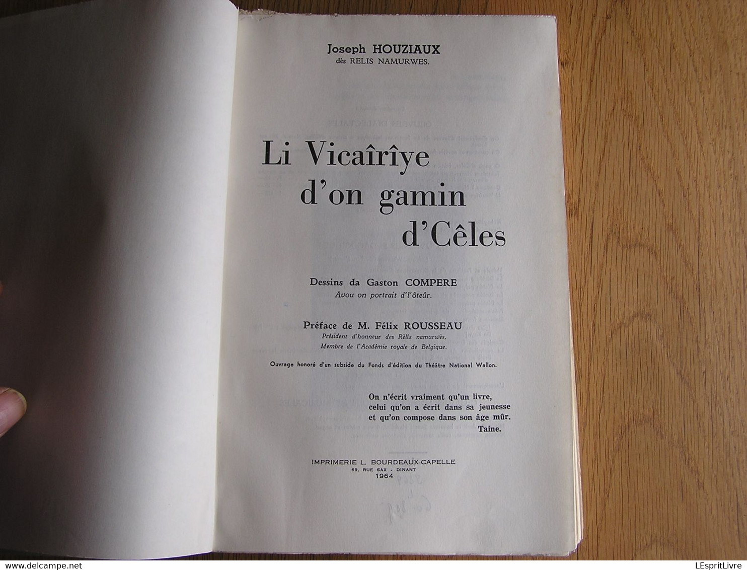 LI VICAÎRÎYE D' ON GAMIN D' CÊLES Houziaux 1964 Régionalisme Wallonie Celles Auteur Belge Dialecte Patois Parler Wallon - Belgique