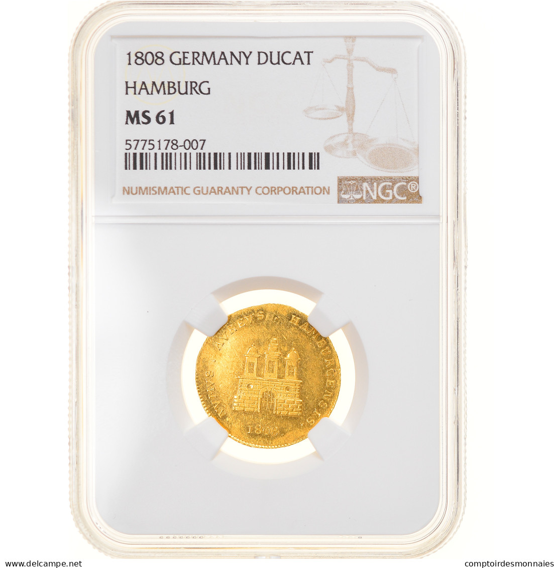 Monnaie, Etats Allemands, HAMBURG, Ducat, 1808, Hambourg, NGC, MS61, SUP+, Or - Pièces De Monnaie D'or
