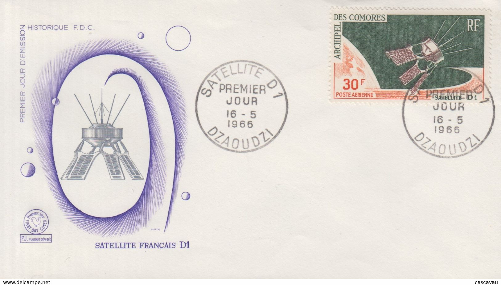 Enveloppe  FDC  1er  Jour    ARCHIPEL  Des  COMORES    Satellite  D 1    1966 - Sonstige & Ohne Zuordnung