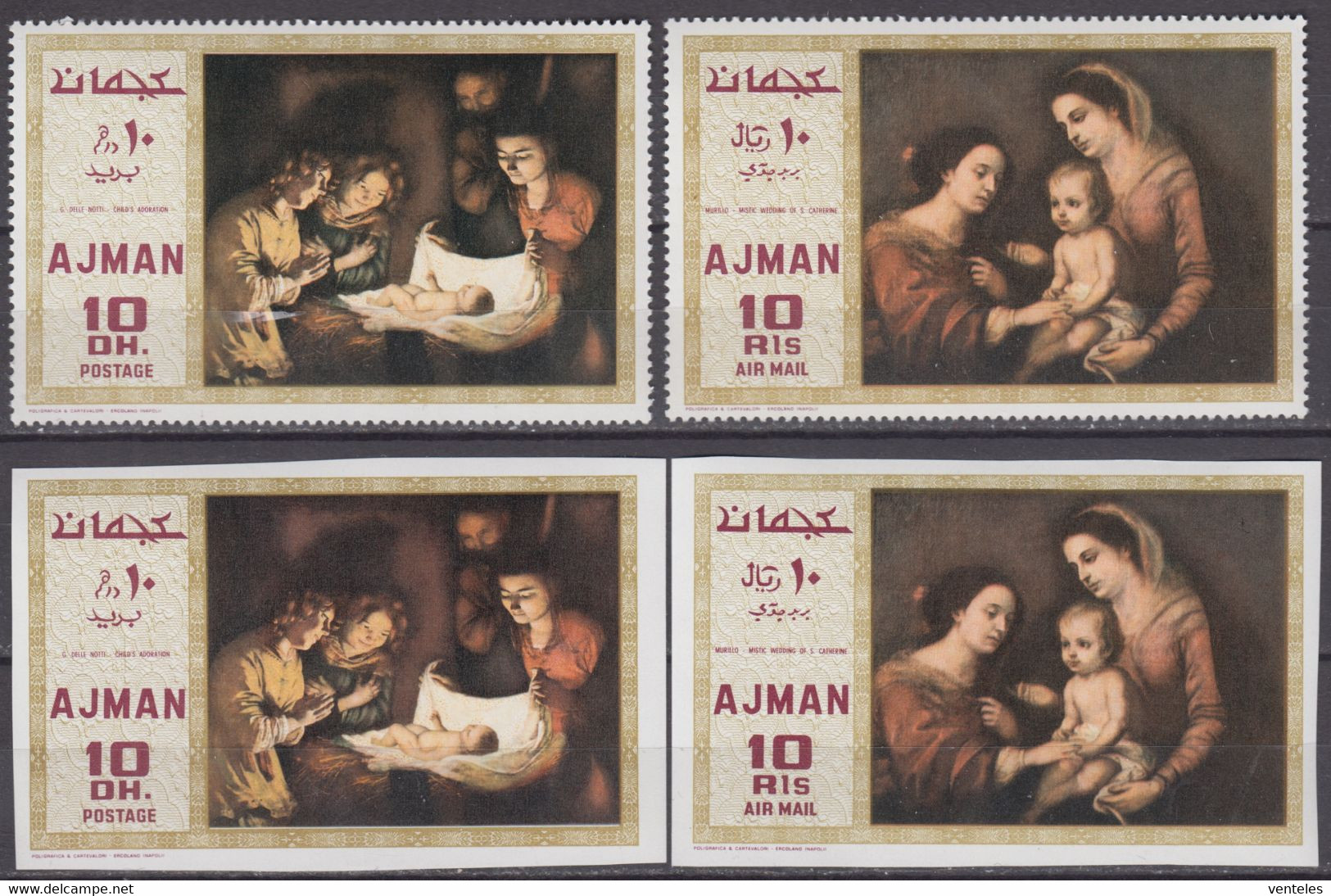 Ajman 1969 Mi # 455-56 AB Paintings By Gerard Van Honthorst & Murillo MNH OG - Other & Unclassified