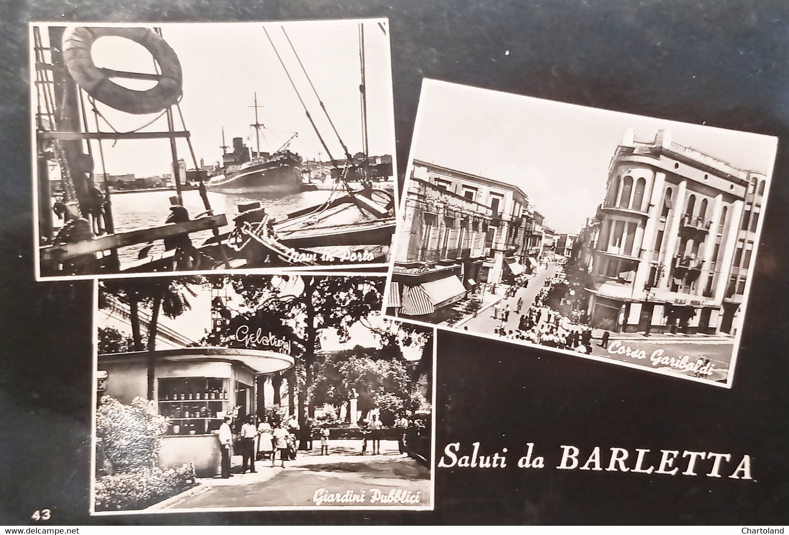 Cartolina - Saluti Da Barletta - Corso Garibaldi - Giardini Pubblici - 1955 Ca. - Bari