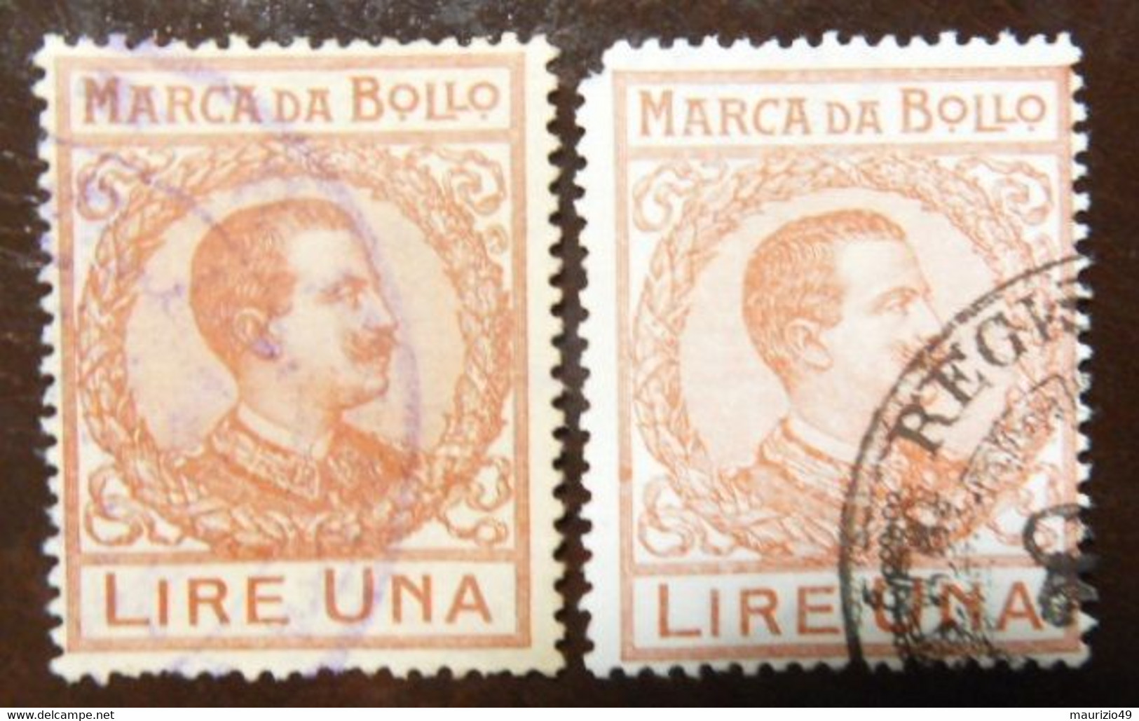 MARCA DA BOLLO 1892 - Lire Una X 2 - Effige VITTORIO EMANUELE III Volta A Destra - Grande Formato Carta Chiara E Grigia - Steuermarken