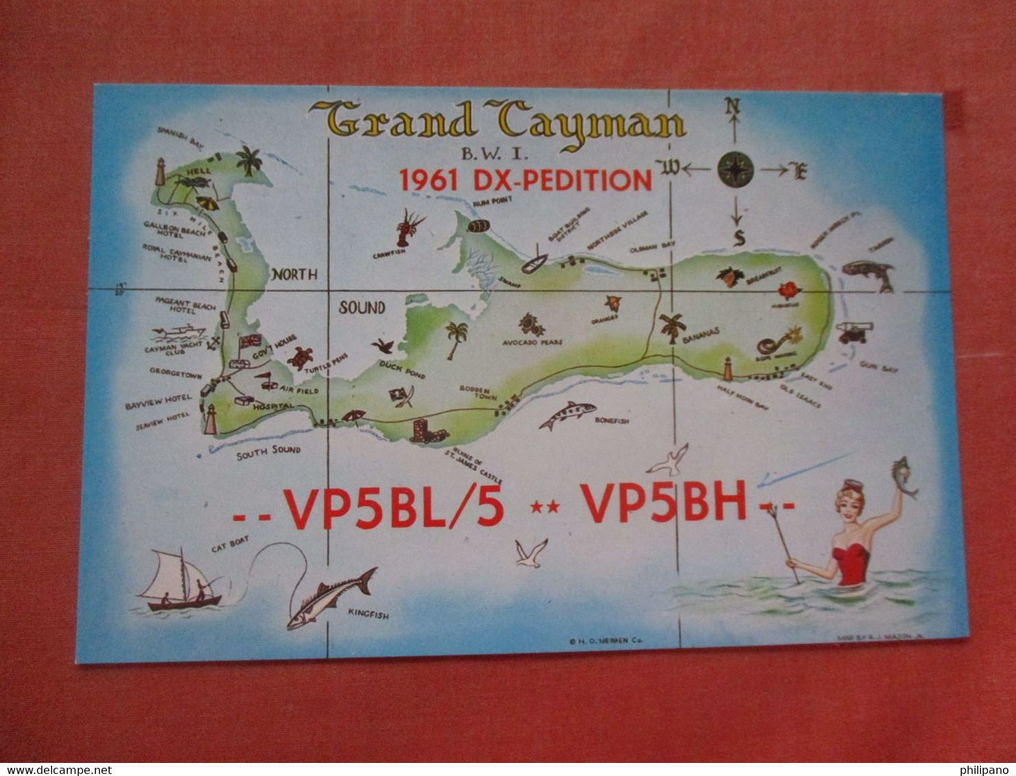 Map  Greetings From  Grand Cayman  1961 DX-Pedition     Ref 4795 - Caïman (Iles)