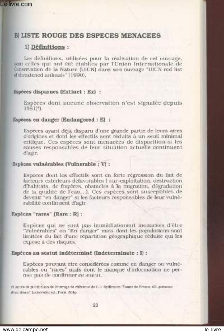 Livre Rouge Des Espèces Menacées De Poisson D'eau Douce De France Et Bilan Des Introductions. - Keith Philippe, Allardi - Animaux