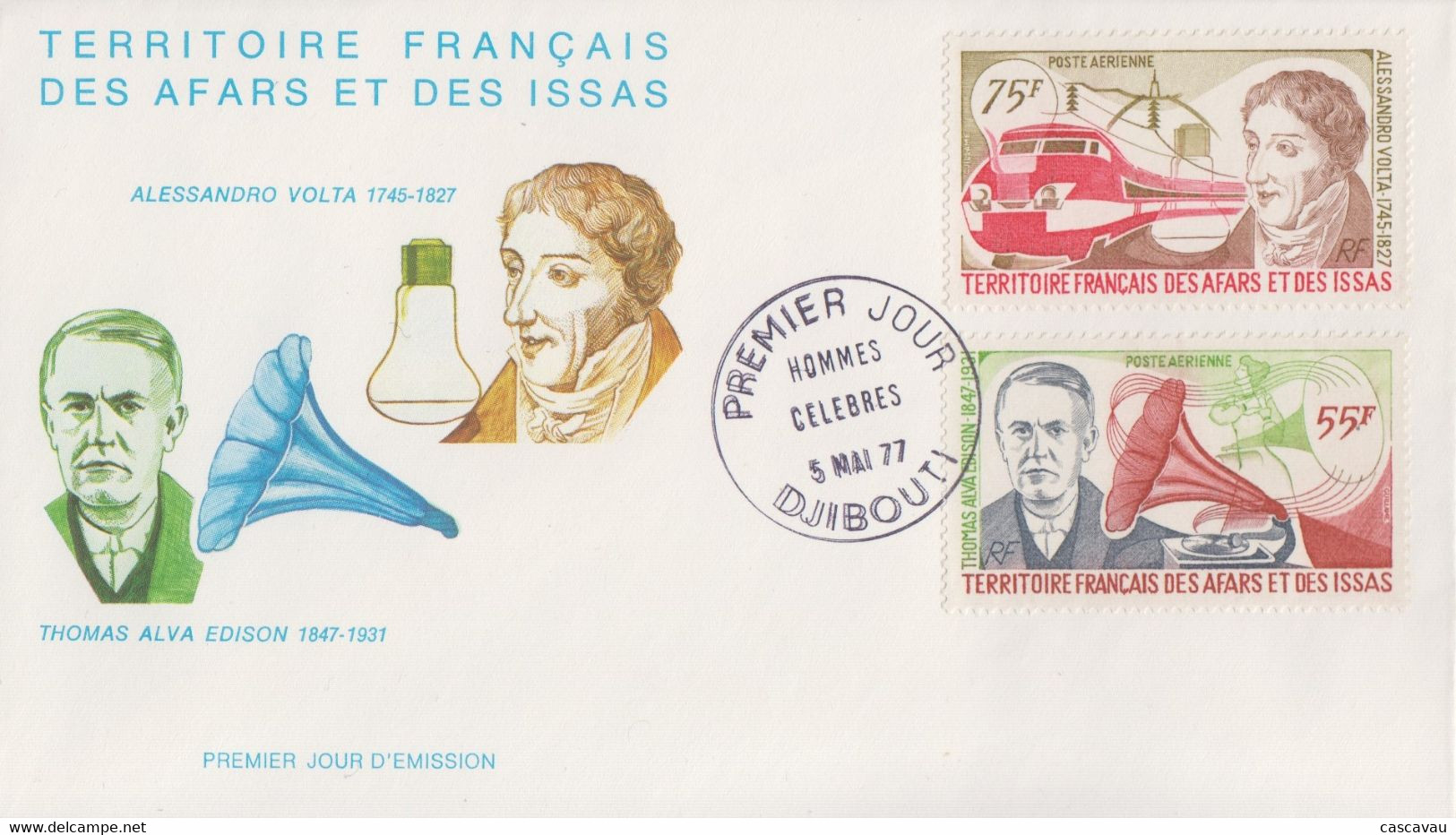 Enveloppe  FDC  1er  Jour  TERRITOIRE  FRANCAIS   Des   AFARS  Et  ISSAS     VOLTA  Et  EDISON    1977 - Altri & Non Classificati