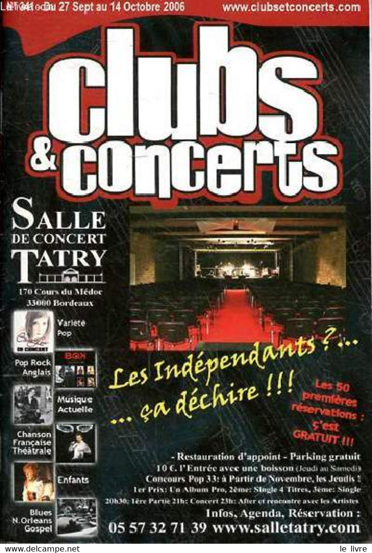 Programmation De La Salle De Concert Tatry à Bordeaux Du 27 Septembre Au 14 Octobre 2006 N° 341 - Collectif - 2006 - Terminkalender Leer