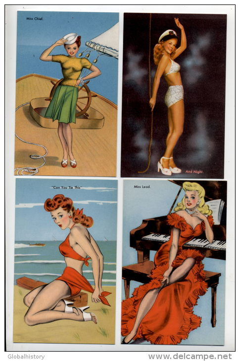 SET OF 10 POSTCARDS - PIN UP LADIES, TENNIS, GOLF, MUSIC, PIANO ECT. - Pin-Ups