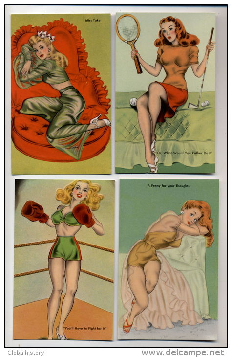 SET OF 10 POSTCARDS - PIN UP LADIES, TENNIS, GOLF, MUSIC, PIANO ECT. - Pin-Ups