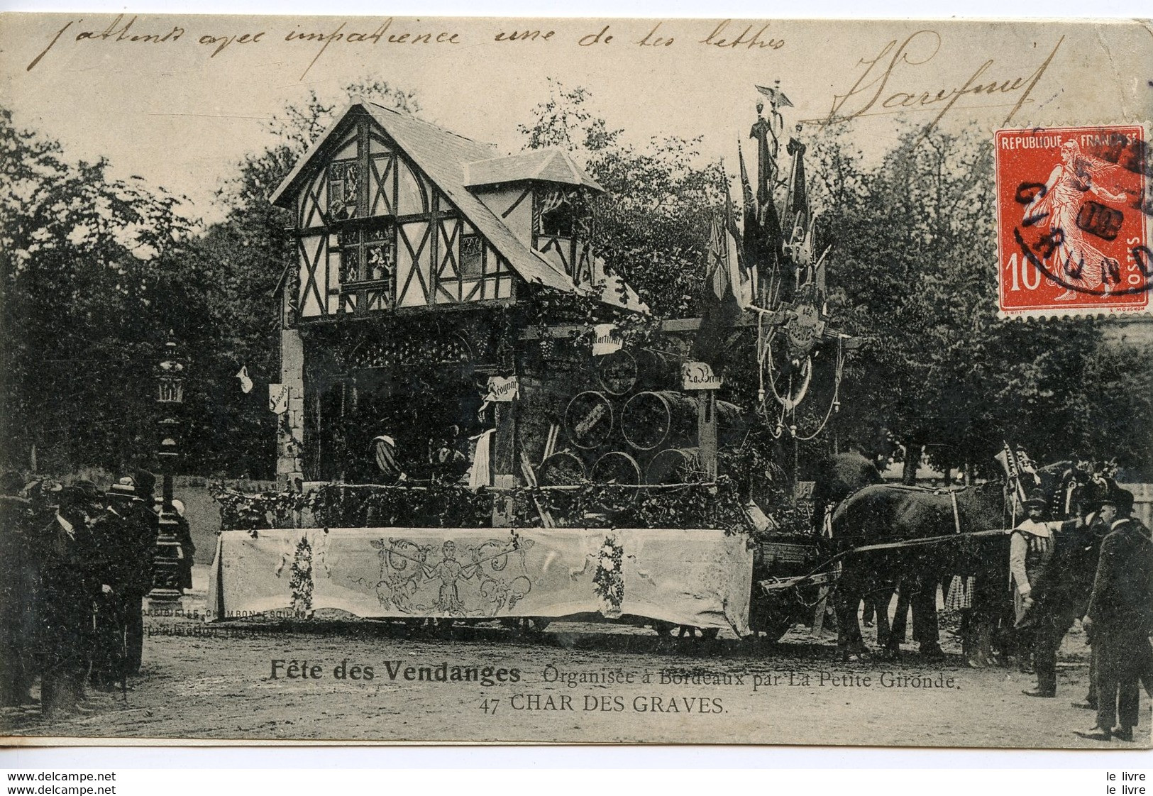 CPA 33 CARTE ENTIEREMENT DEDOUBLEE. FETE DES VENDANGES ORGANISEE A BORDEAUX PAR LA PETITE GIRONDE. CHAR DES GRAVES - Fra - Receptions