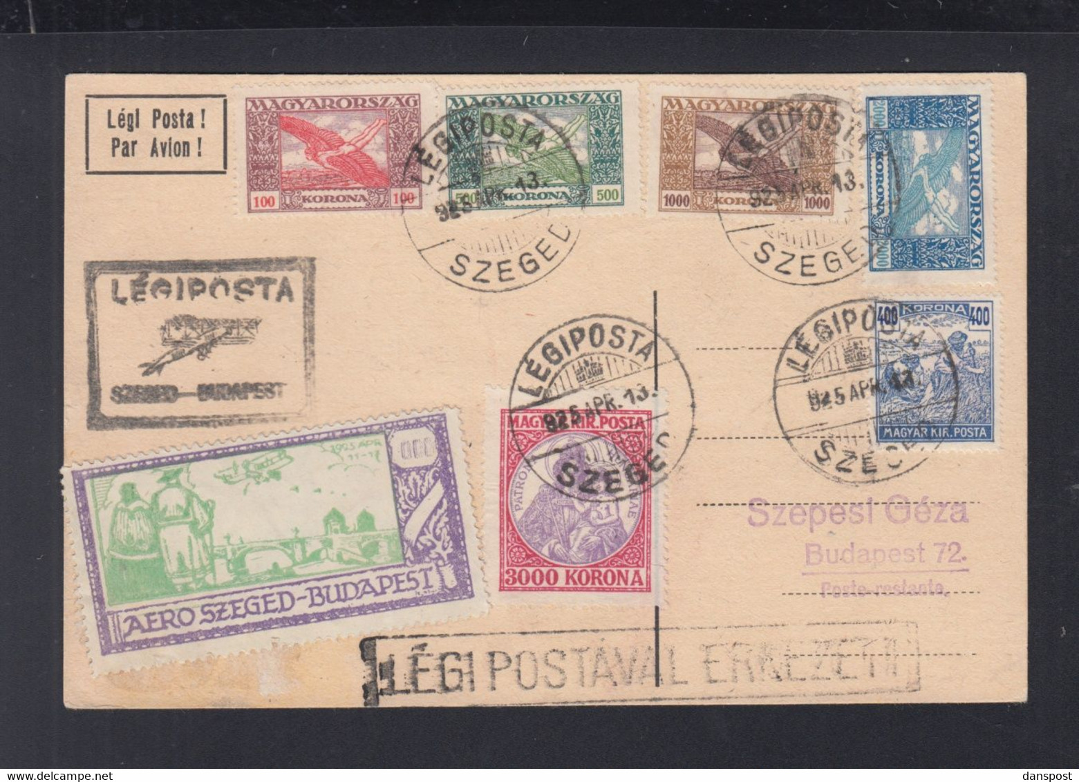 Ungarn Hungary Flugpost 1925 Szeged Nach Budapest - Lettres & Documents