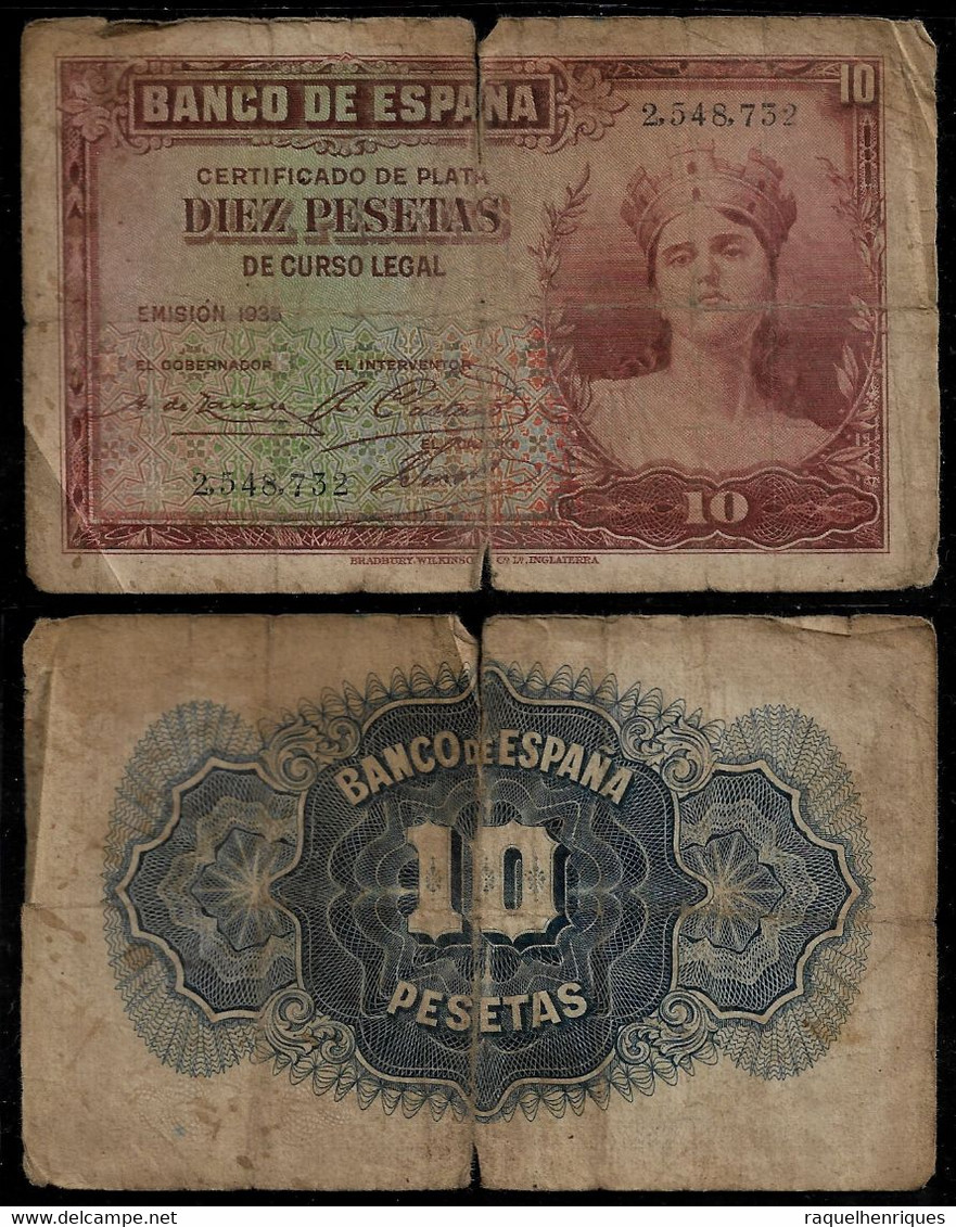 SPAIN BANKNOTE - 10 PESETAS 1935 P#86a G/VG (NT#03) - 10 Peseten