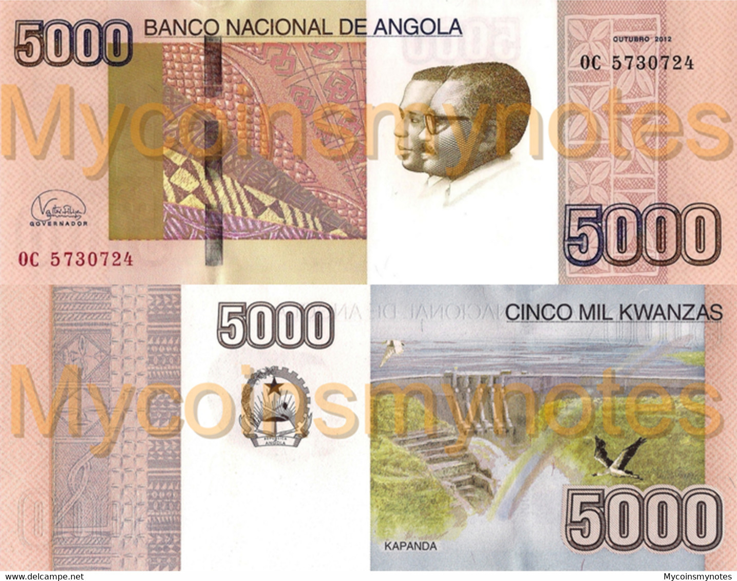 ANGOLA 5000 Kwanzas 2020 (2012) - Kapanda Falls, New Signature,  PNEW, Paper, UNC - Angola