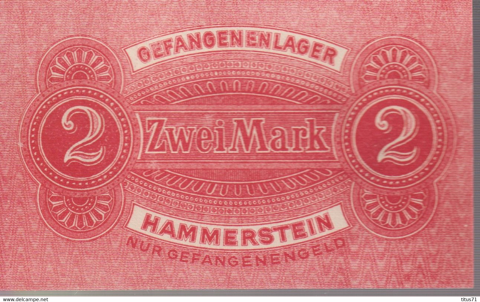 2 Mark Hammerstein Monnaie De Camp De Prisonniers - Gefangenenlager - WW1 - Etat Neuf - Collections